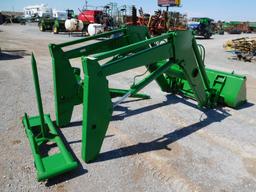 JD 260 FRONT END LOADER W/BUCKET & BALE SPIKE, SELF LEVELING W/BRACKETS