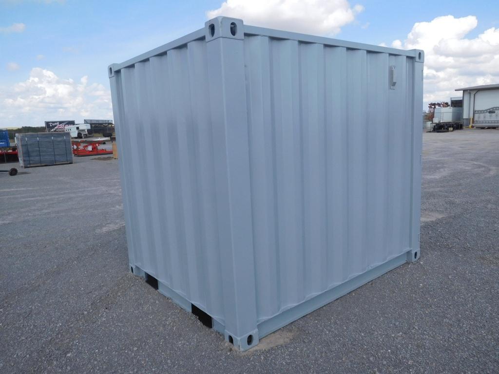 8' METAL STORGE CONTAINER, WINDOW, 2 DOORS, LOCK BOX, FORKLIFT POCKETS