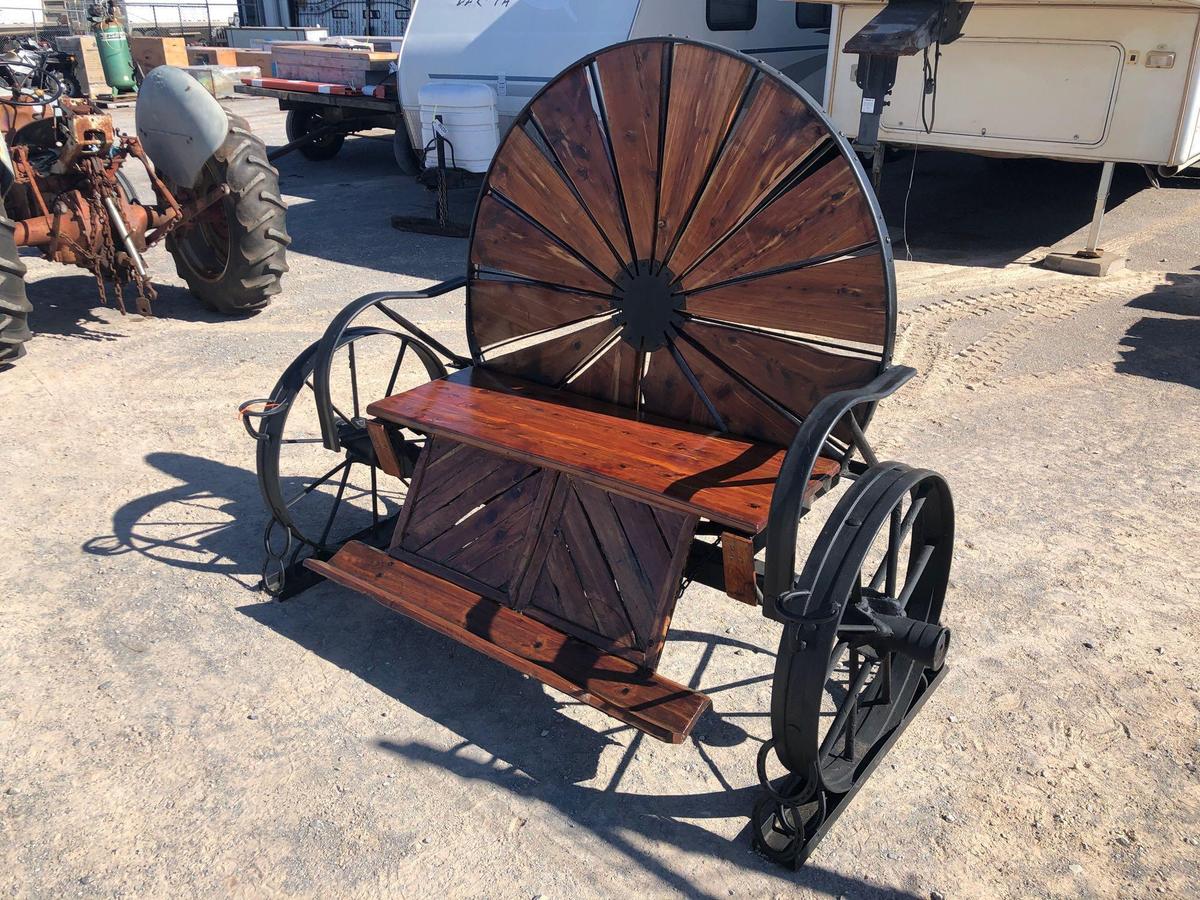 RUSTIC CEDAR/WAGON WHEEL BENCH, 70" WIDE,