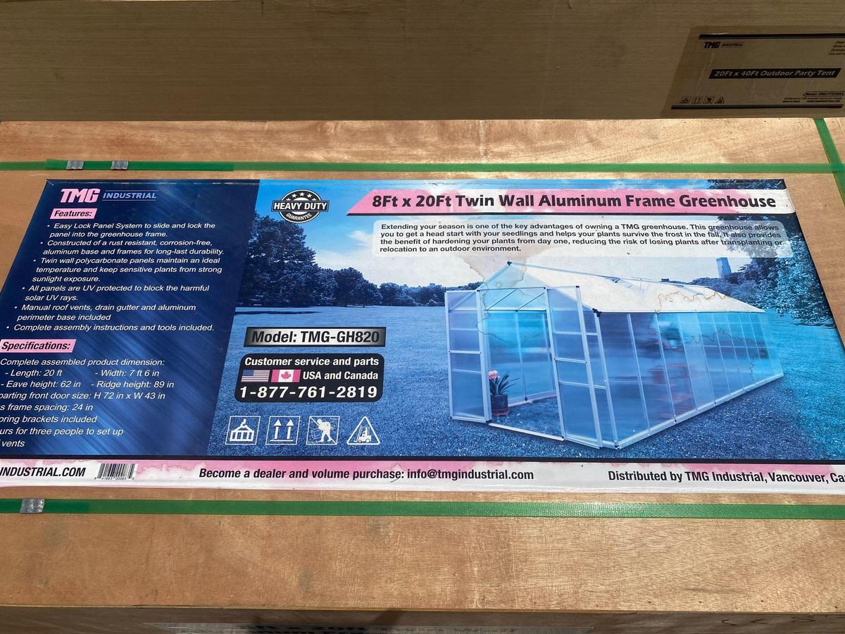 TMG 8' X 20' TWIN WALL GREENHOUSE, ALUMINUM FRAME, UNUSED...