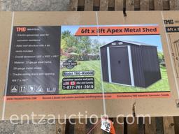 TMG 6' X 8' APEX METAL SHED, UNUSED