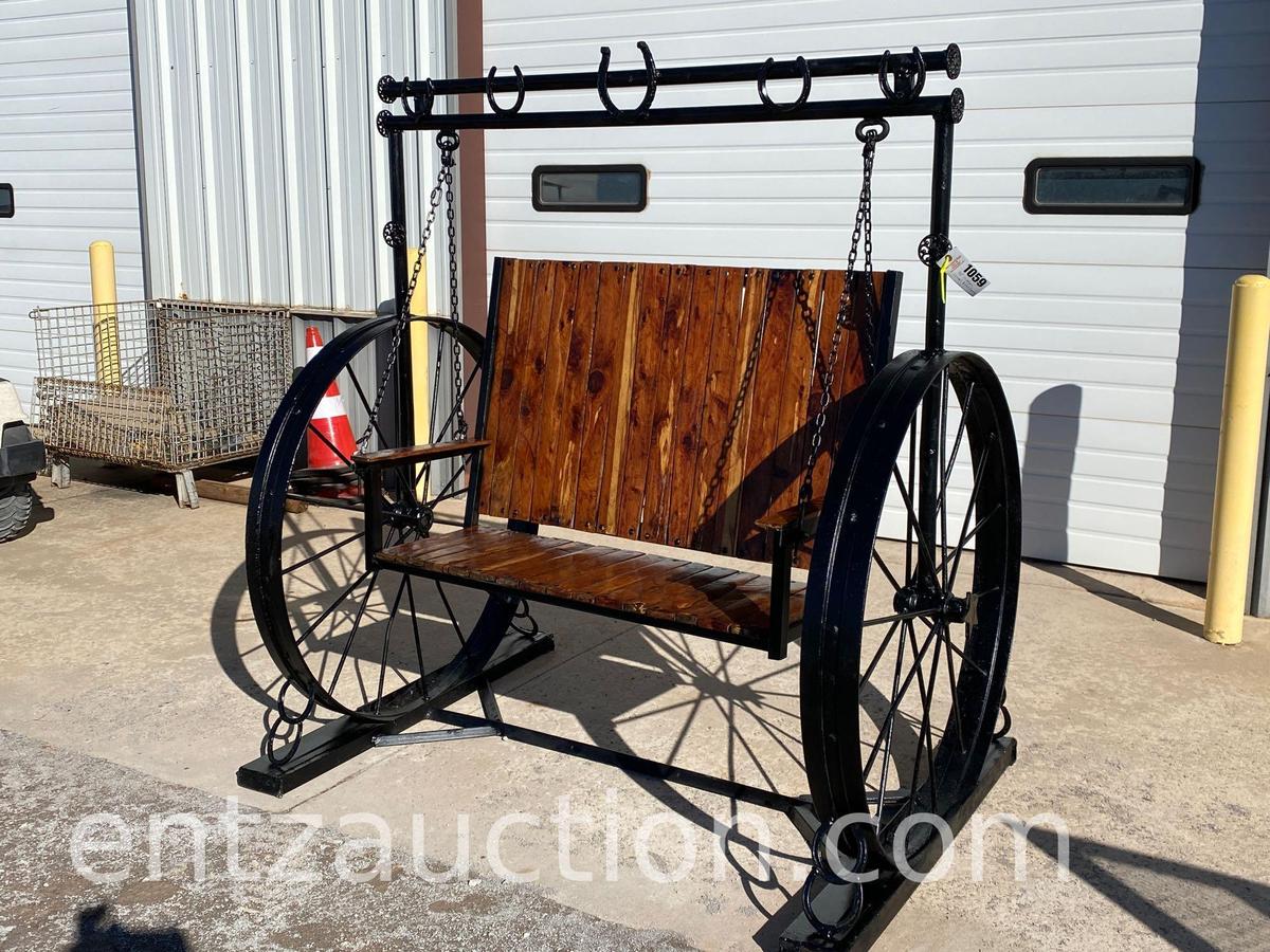 70" WAGON WHEEL BENCH/SWING, RED CEDAR, HANDMADE