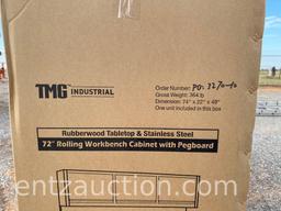 TMG 72" ROLLING WORKBENCH CABINET W/ PEGBOARD,