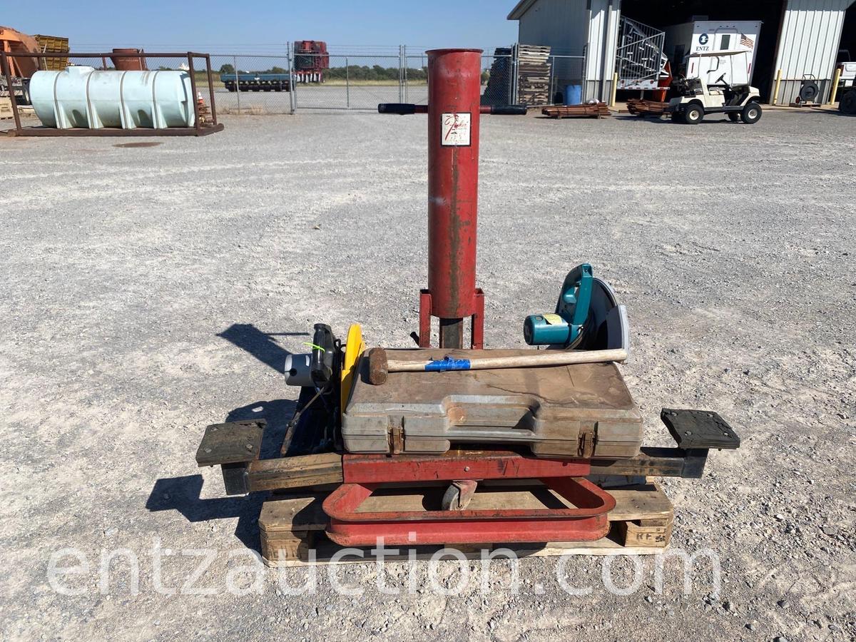 FISCHER HIGH LIFT AIR JACK **NEEDS AIR VALVE**, 2) CHOP SAWS, 10 TON