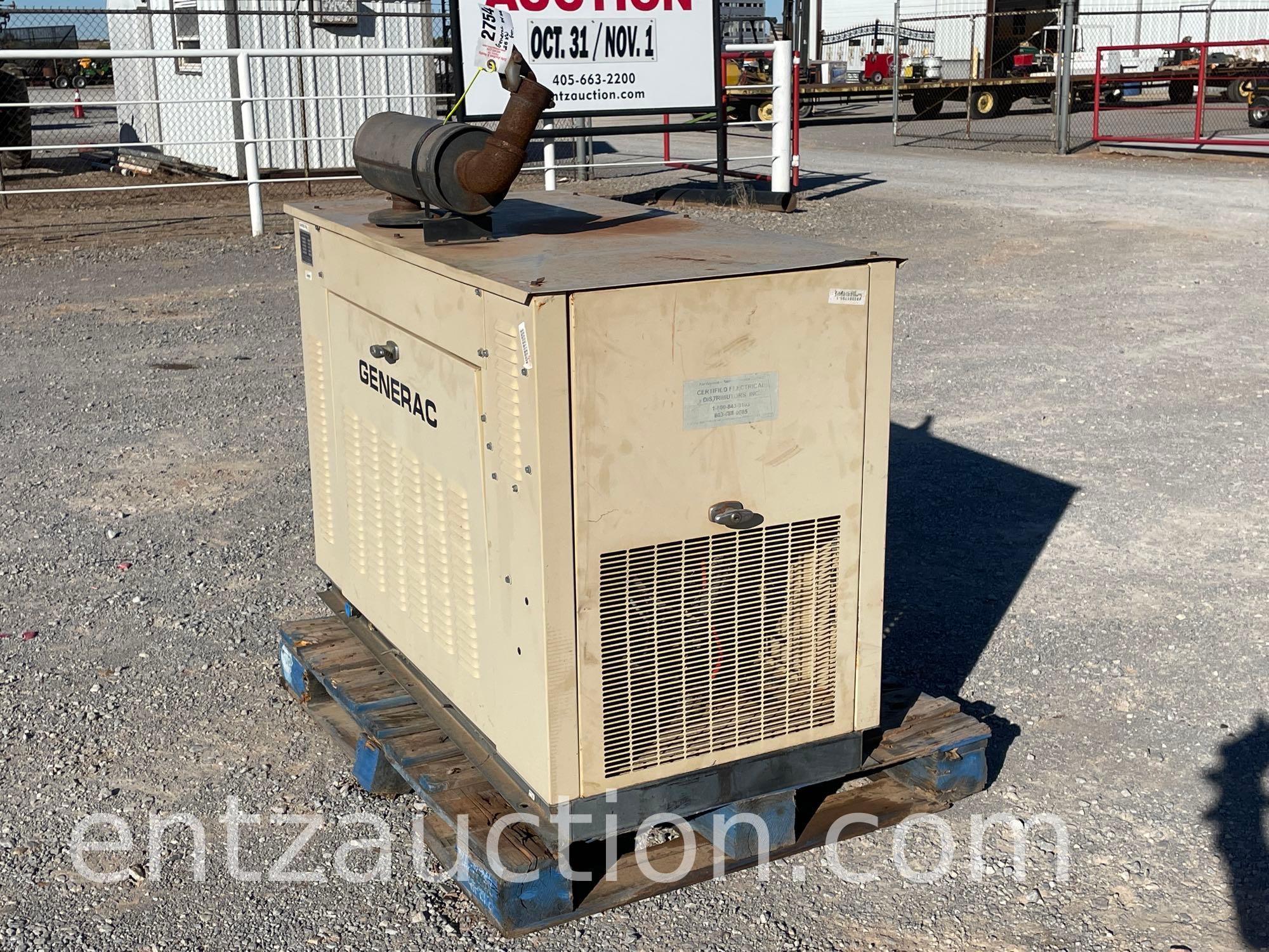 GENERAC 25KW GENERATOR, PROPANE, SHOWS 414 HOURS