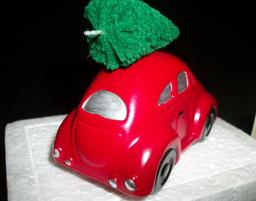 Red Volkswagen with  Christmas Tree on Roof - Department 56