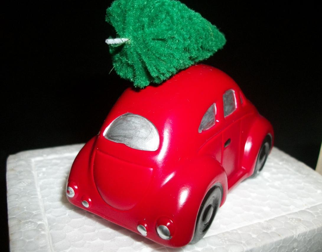 Red Volkswagen with  Christmas Tree on Roof - Department 56