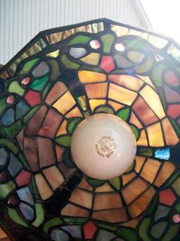 Lot 27: Vintage Looking Reproduction Multicolored Shade Tiffany Style Office Lamp.