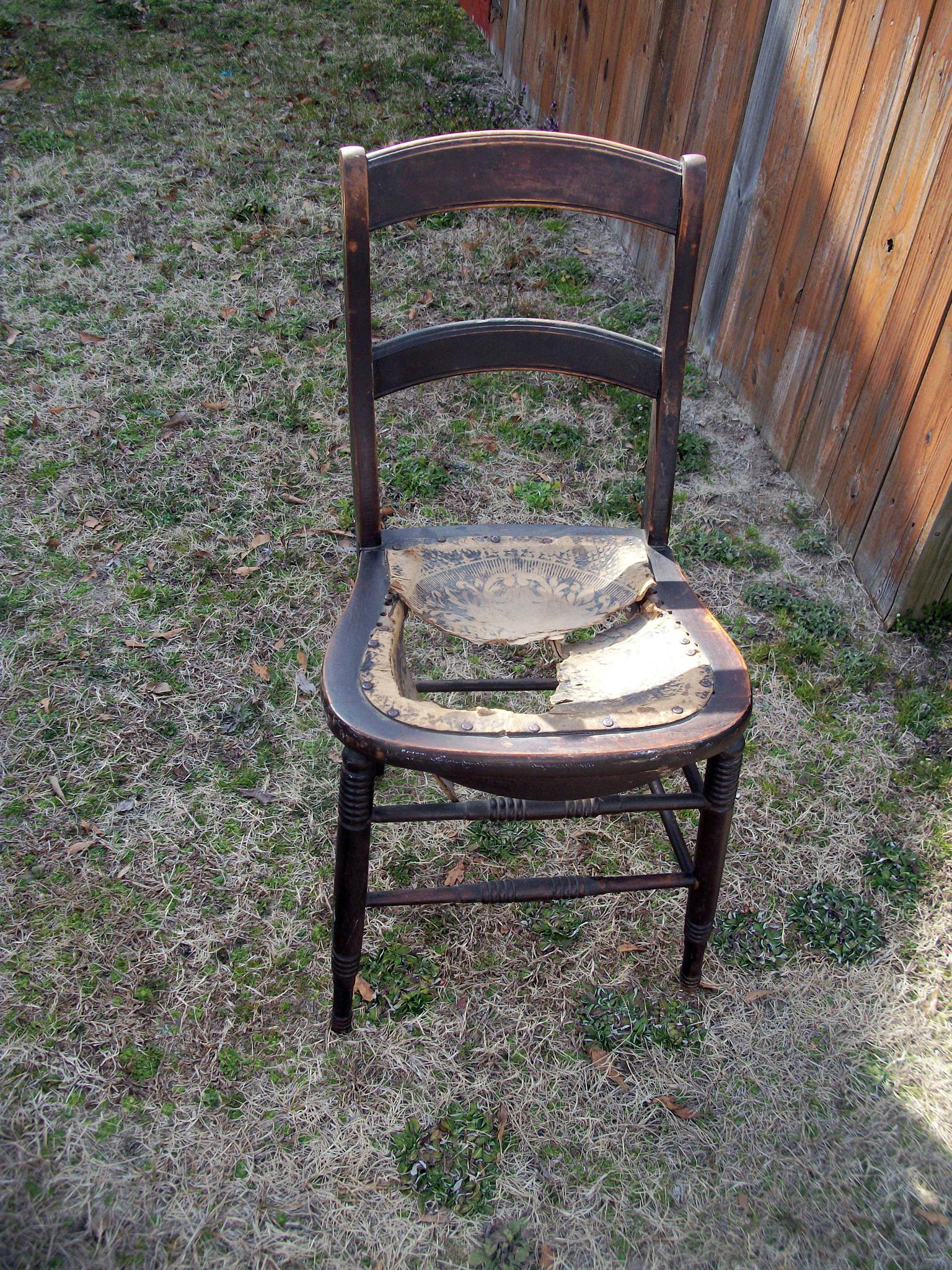 Lot 29: Vintage Hall Chair With Leather Braded Seating (Needs Repair)