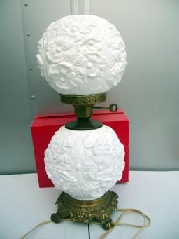 Lot 32: Beautiful Milk Glass Double Top/Bottom Electric Lamp