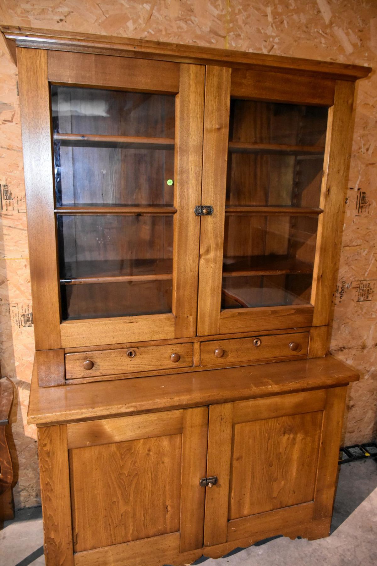 Butternut Kitchen Cupboard With Glass Top, 50'' Wide