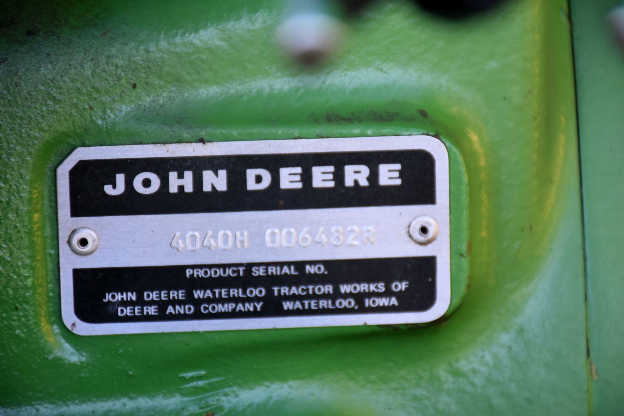 1980 John Deere 4040 Open Station 2WD Tractor, 6981 Hours, Quad Range, 2 Hydraulics, 3pt., 540/1000P