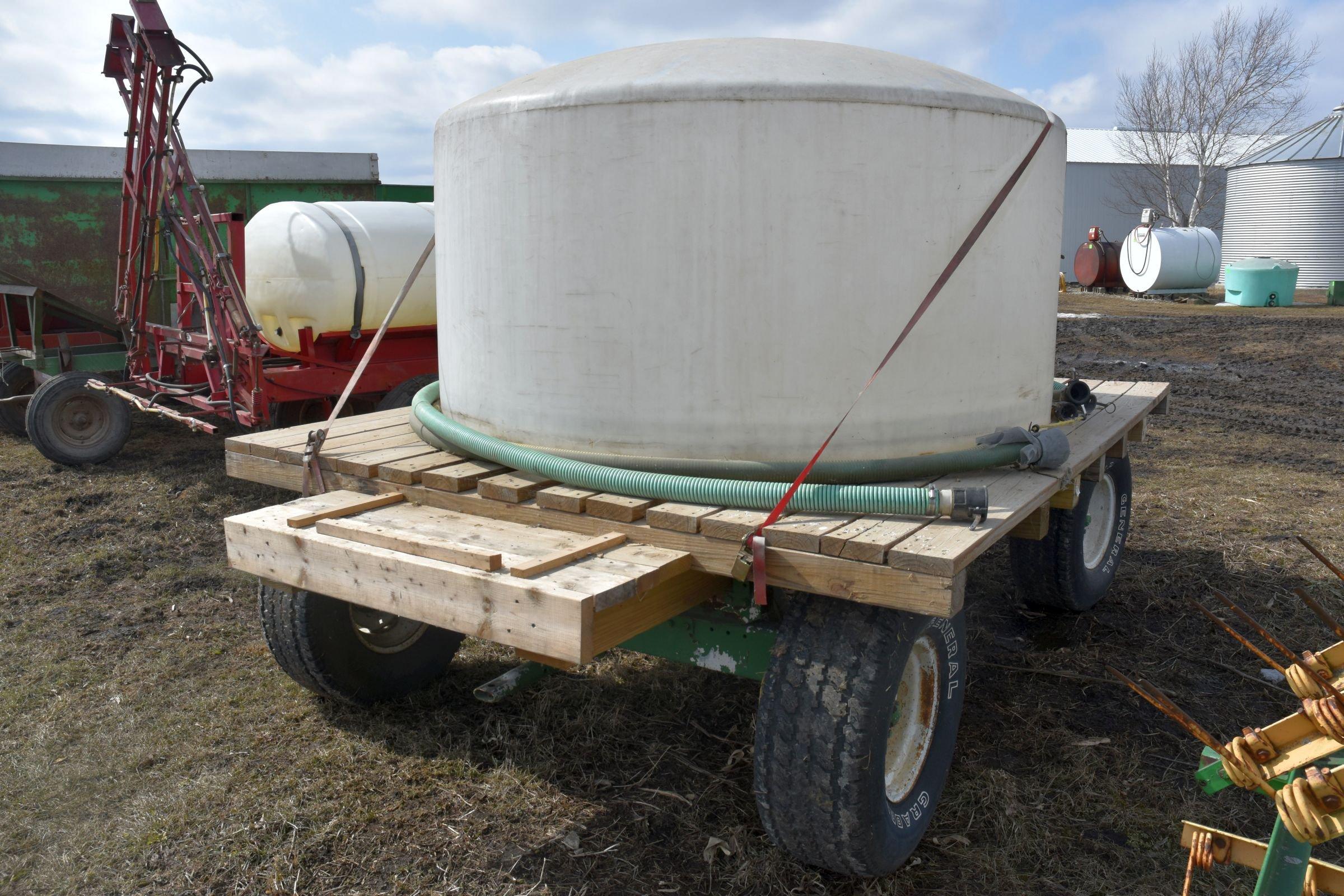 1000 Gallon Nurse Tank on 10’x8’ Flat Rack With 10 Ton Running Gear, With Hoses