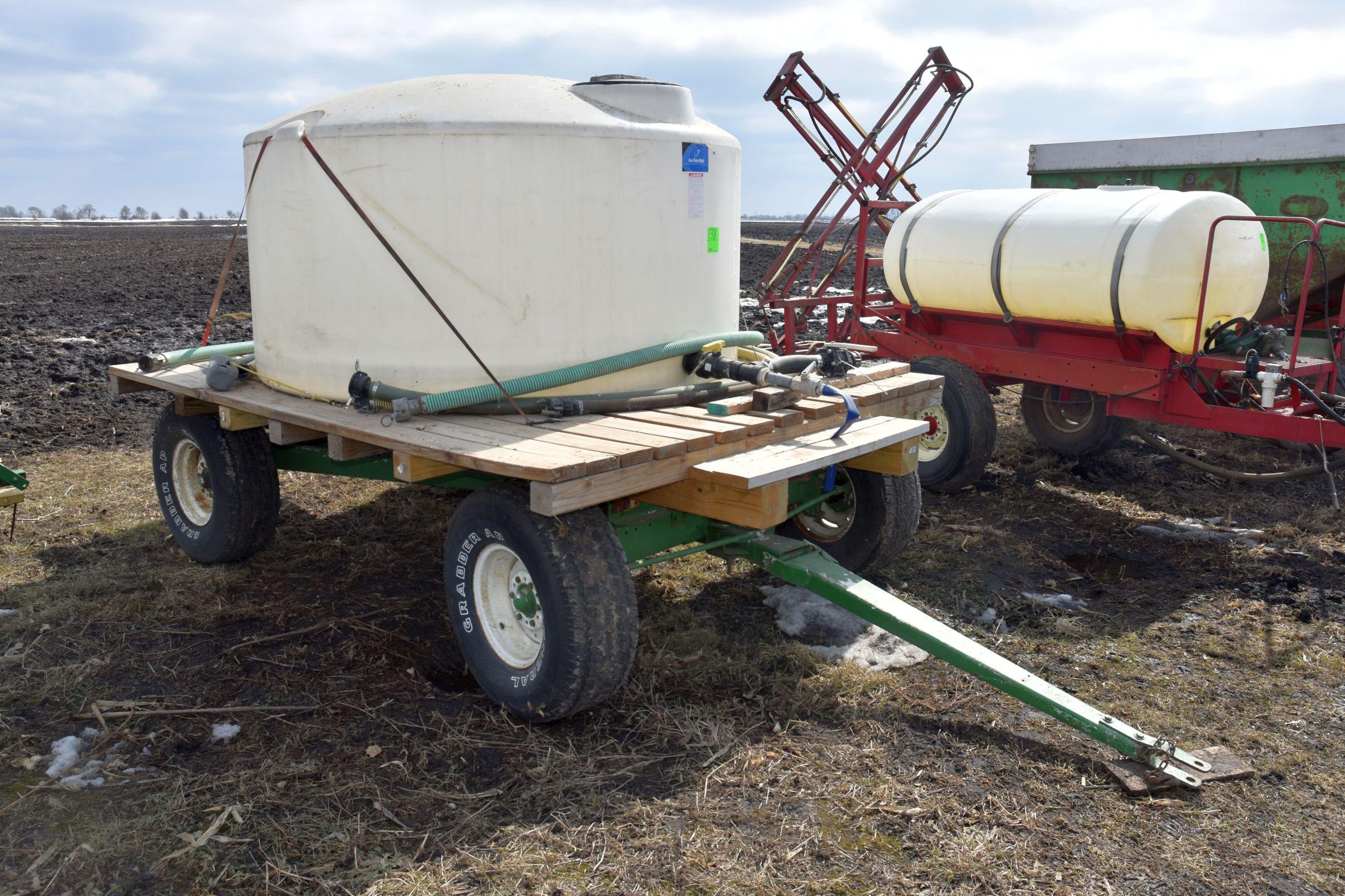 1000 Gallon Nurse Tank on 10’x8’ Flat Rack With 10 Ton Running Gear, With Hoses