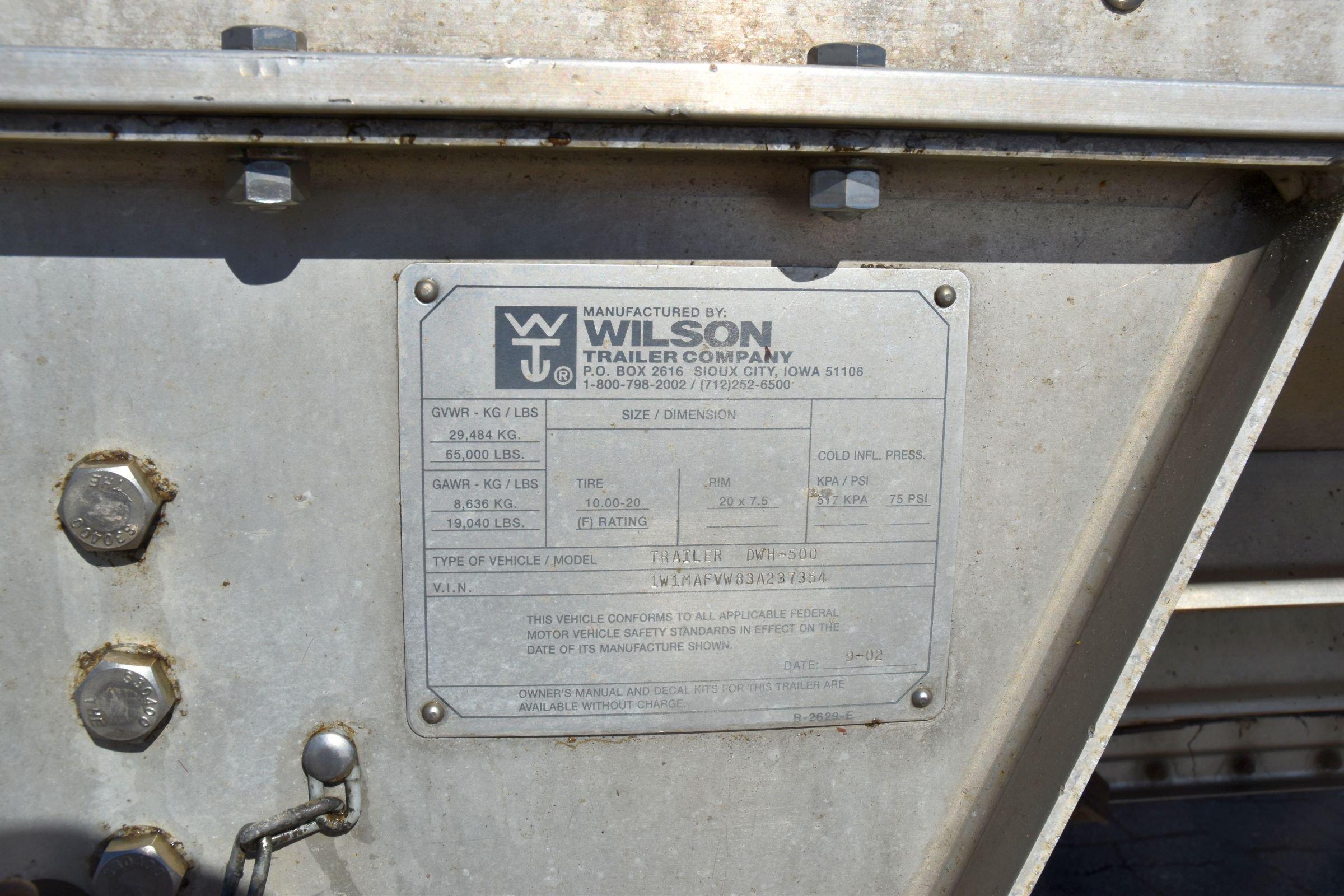 2003 Wilson PaceSetter Hopper Bottom Grain Trailer, 38’x66”x96”, Roll Tarp, Spring Ride, 22.5 Rubber