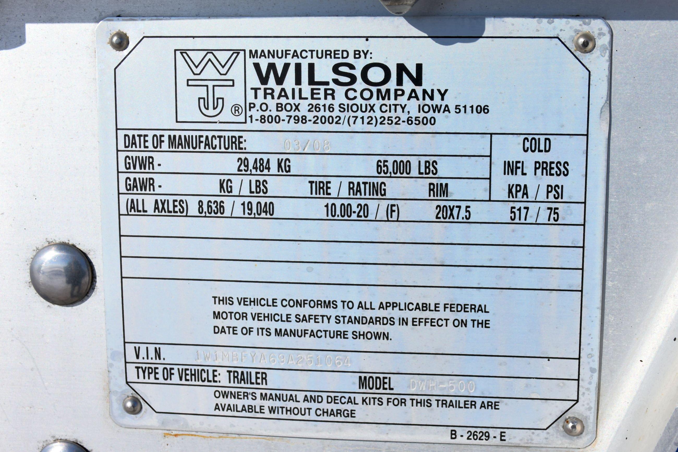 2009 Wilson Pacesetter, DWH-500 Grain Hopper Trailer, Air Scale, Air Ride, Aluminum Wheels, 24.5 Rub