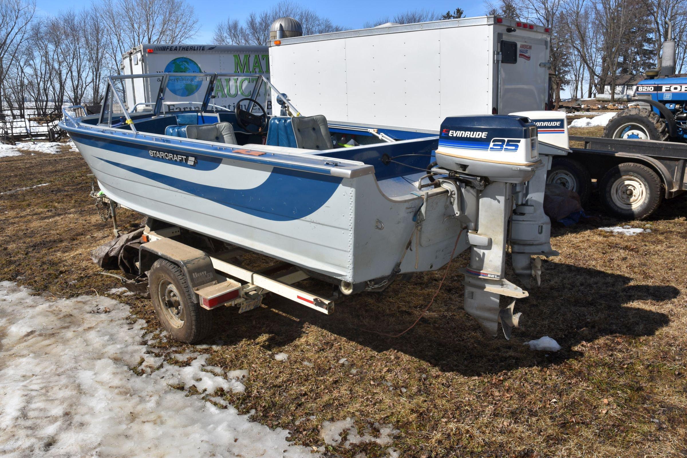 Starcraft 17’ Aluminum Fishing Boat, 35HP Evinrude, 7.5HP Evinrude Kicker, Deep-V Haul, With Good Tr