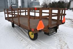 Shop Built 8'x14’ Flat Rack, Varnish Oak Parade Or Hay Ride Wagon With John Deere Running Gear, Rear