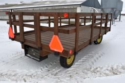 Shop Built 8'x14’ Flat Rack, Varnish Oak Parade Or Hay Ride Wagon With John Deere Running Gear, Rear