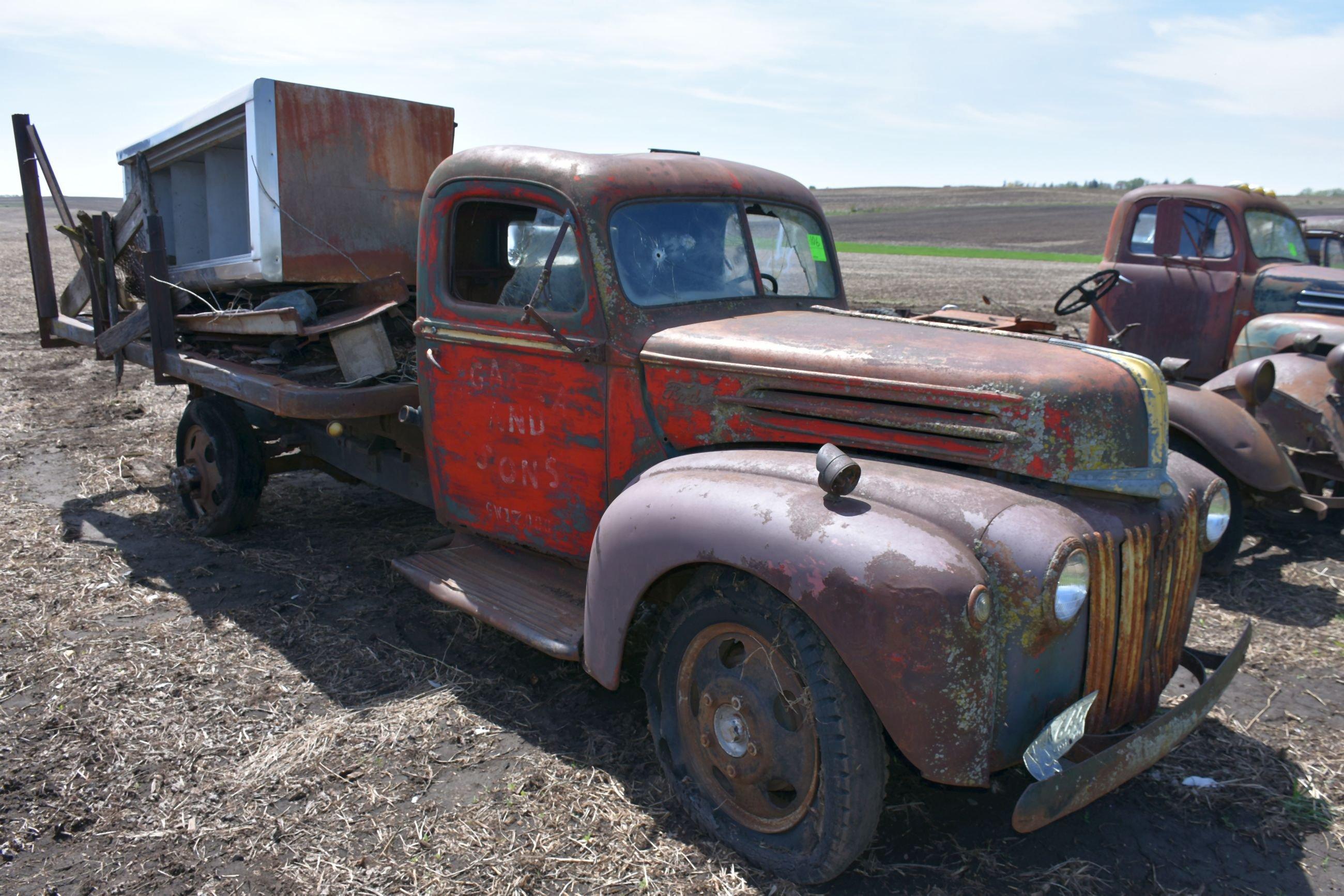 Mid 1940s Ford Flat Bed Truck, Flathead V8 Motor, Not Running, Parts Truck