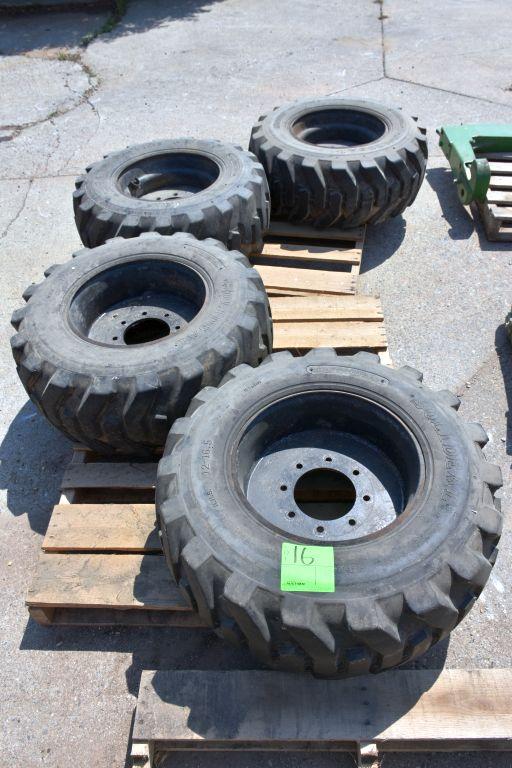 (4) Solideal Skid Loader Tires Wit Rims, 8 Bolt Rims, 12-16.5, Selling 4x$