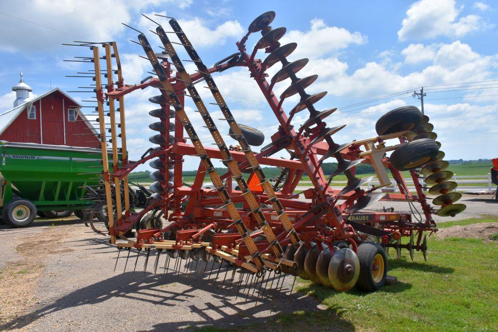 Krause 7300 Series Disk, 27.5’ Rock Flex Gangs, 3 Bar Tine Harrow, 20'' Blades, Depth Control, SN: 1