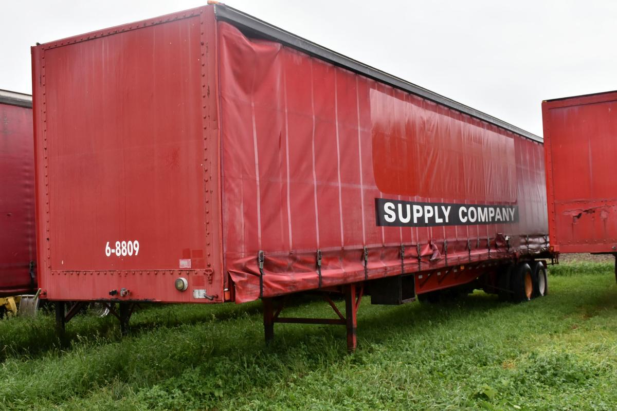 Fruehauf Model PBA – F2 – 48, 48’ x 102”, Sliding Curtain Semi Trailer, Rear Cargo Doors, 22.5 Rubbe