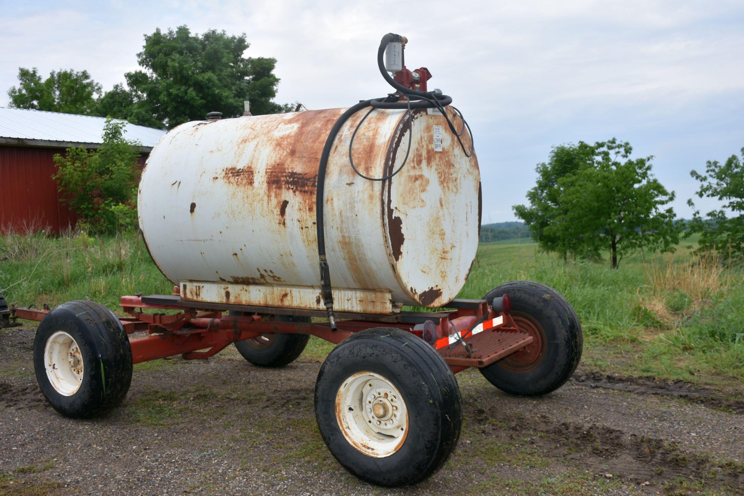 500 Gallon Fuel Tank On 4-Wheel Transport With Electric Pump, 12.5x15 Tires