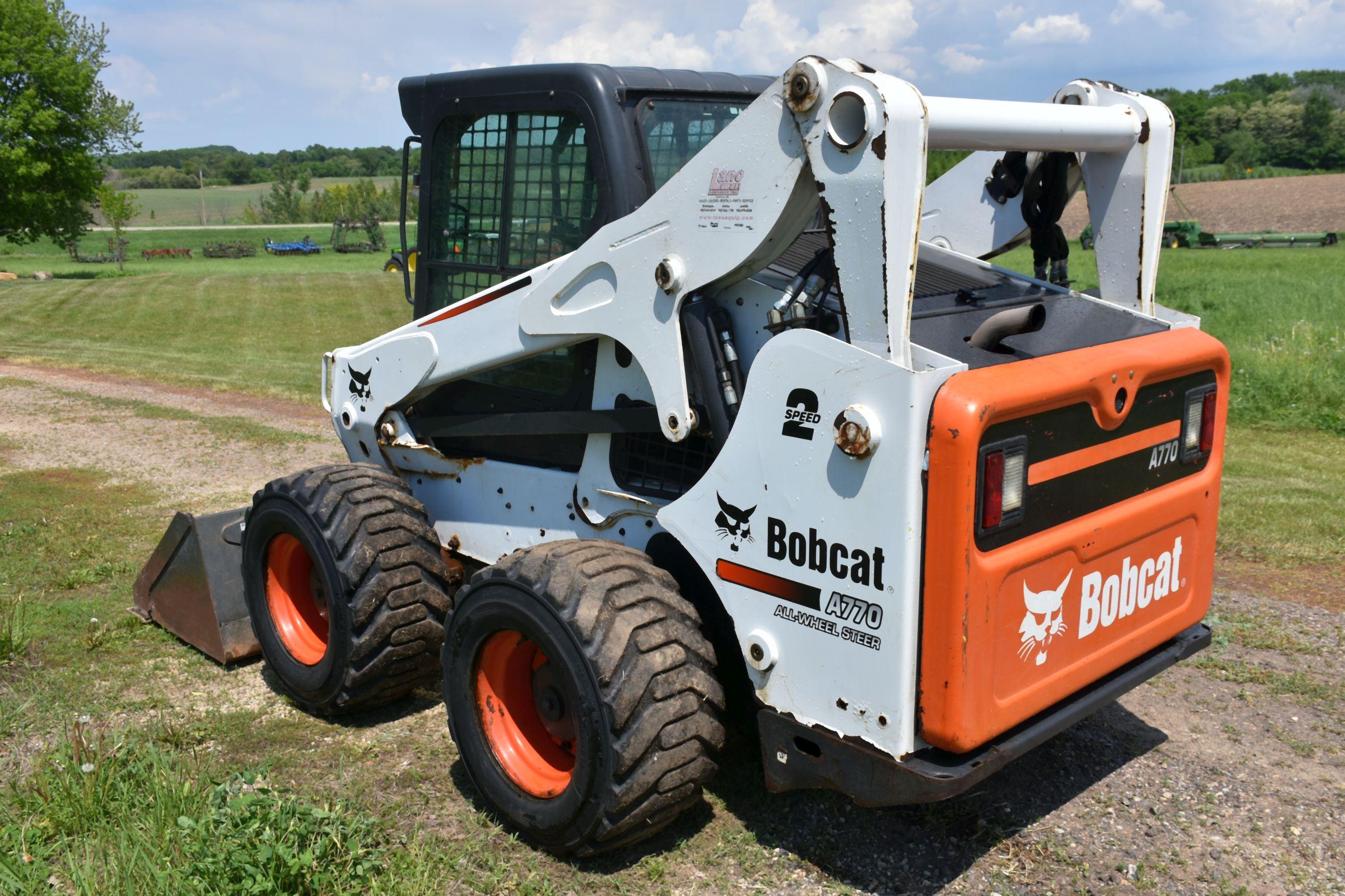 2012 Bobcat A770 All Wheel Steer Skid Loader, 1310 Actual Hours, Hand Controls, Cab, Heat, AC, Power
