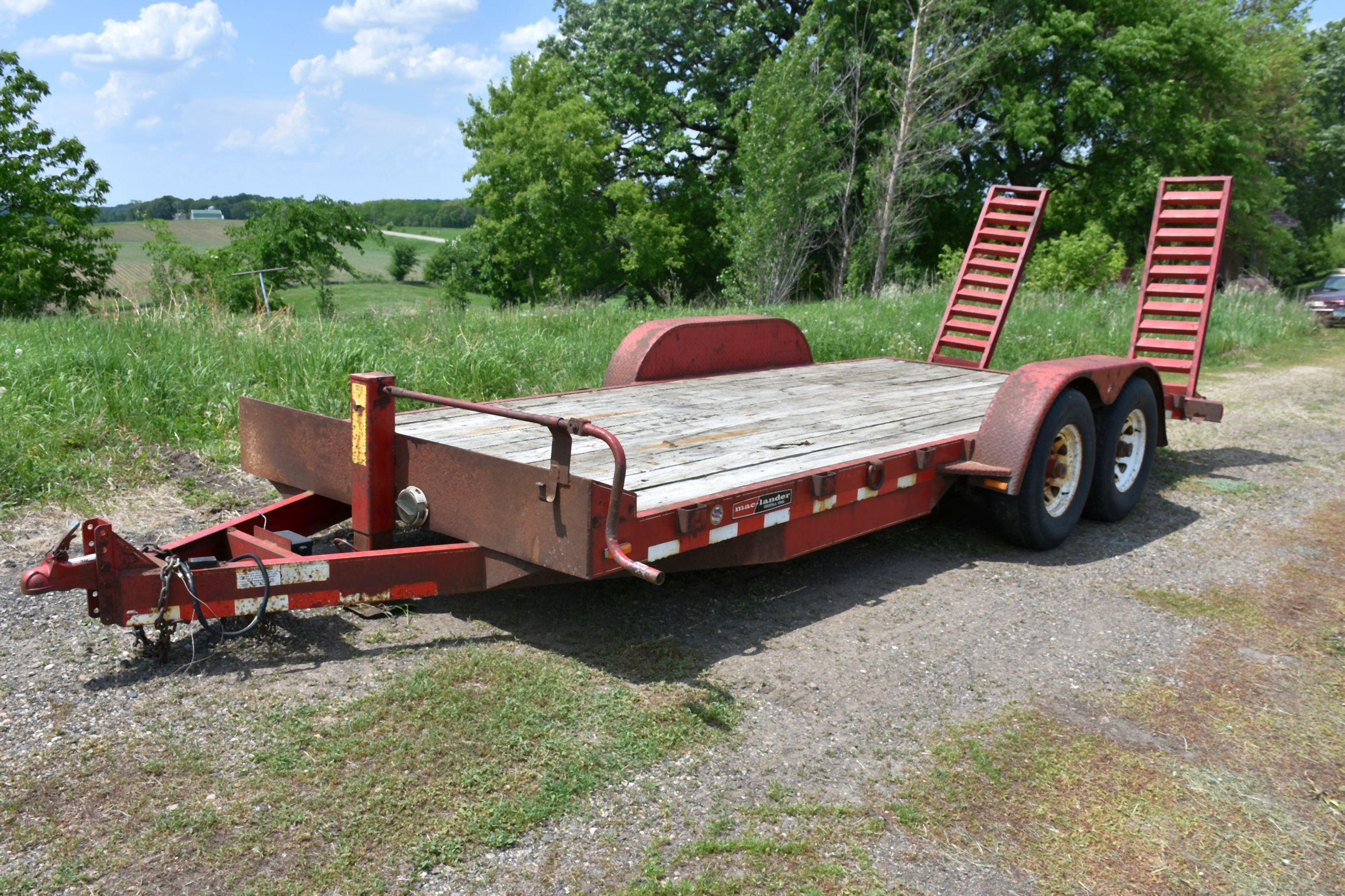 2004 Mac-Lander Trailer 80” Wide, 16’ Long, 2’ Beaver Trail, Flip-Up Ramps, Tandem Style