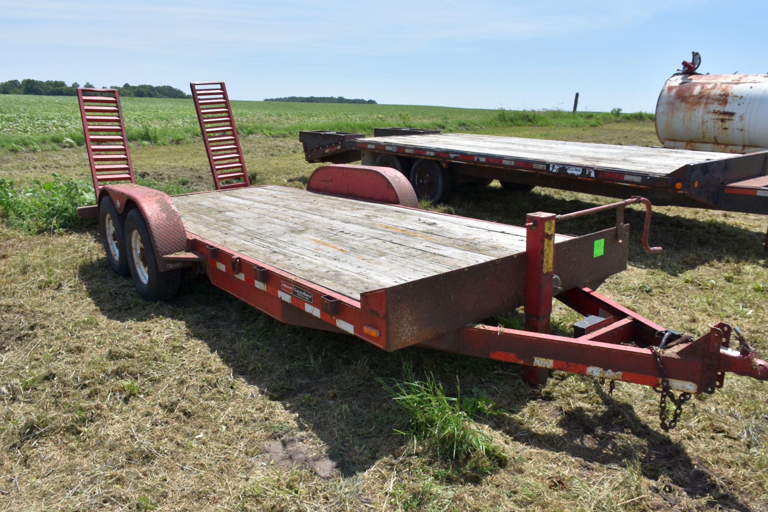 2004 Mac-Lander Trailer 80” Wide, 16’ Long, 2’ Beaver Trail, Flip-Up Ramps, Tandem Style