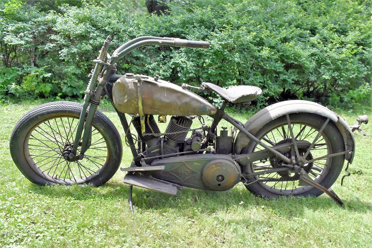 1923 Harley Davidson Twin Cylinder Motorcycle, Model JD, SN; 23JD16034, Original Condition, Missing