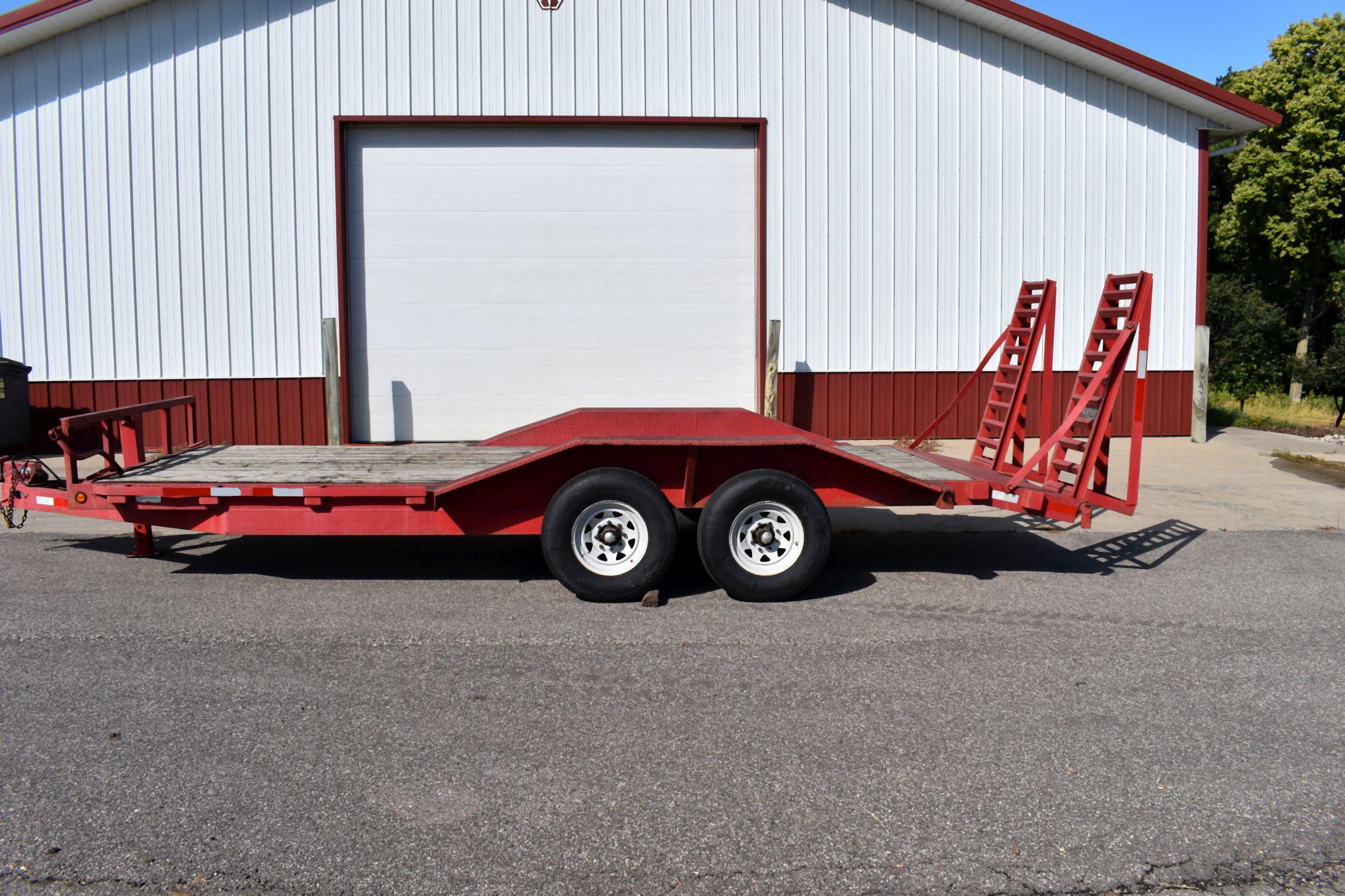 2003 S&S Flat Bed Tandem Axle Trailer 18’ Bed, 2’ Beaver Tail, 2 5/16” Ball Hitch, 16" Tires, Lights