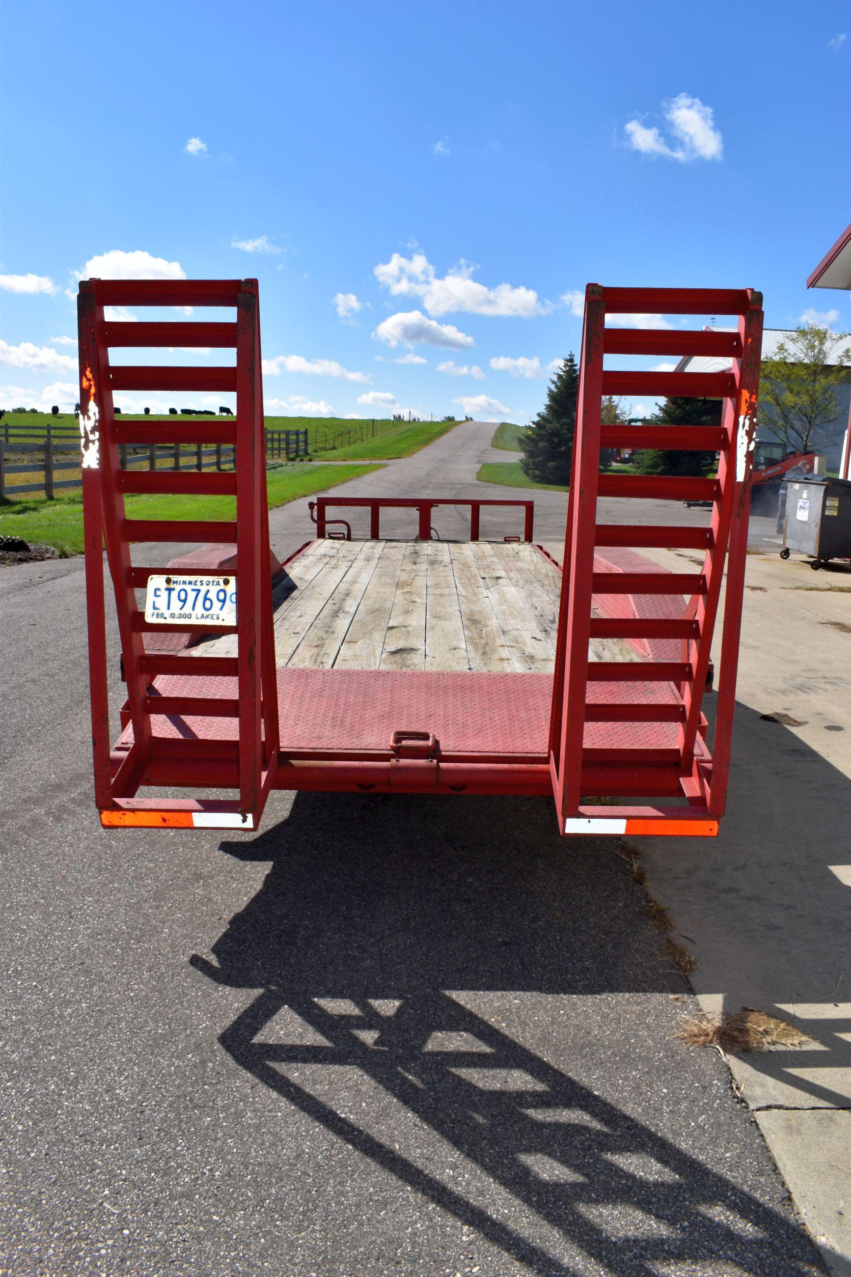 2003 S&S Flat Bed Tandem Axle Trailer 18’ Bed, 2’ Beaver Tail, 2 5/16” Ball Hitch, 16" Tires, Lights