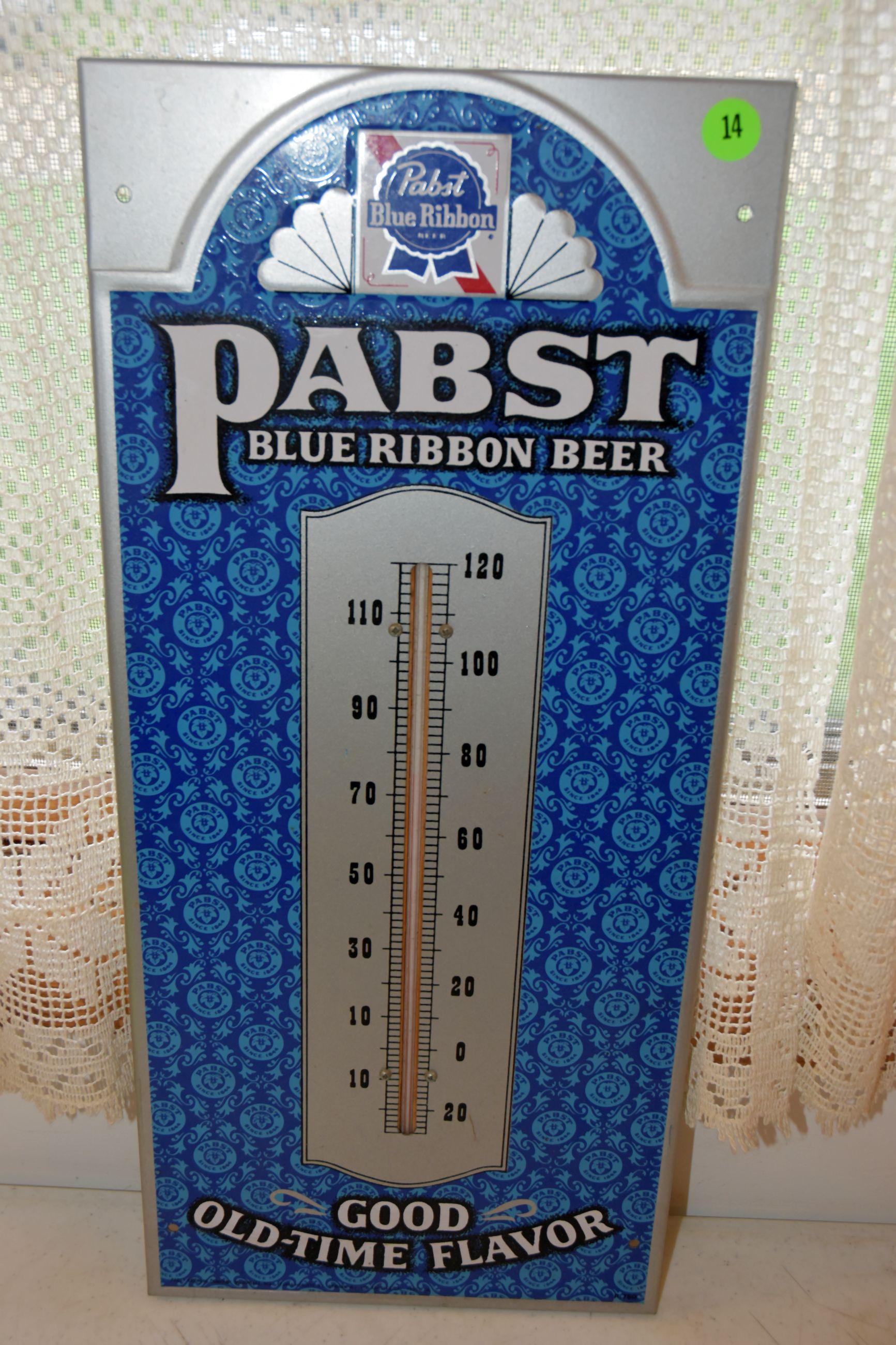 Pabst Blue Ribbon Tin Thermometer, 21''x9''