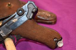 German Luger, 9MM, SN: 121C, Bulgarian Suffix C On Serial Number, Leather Holster