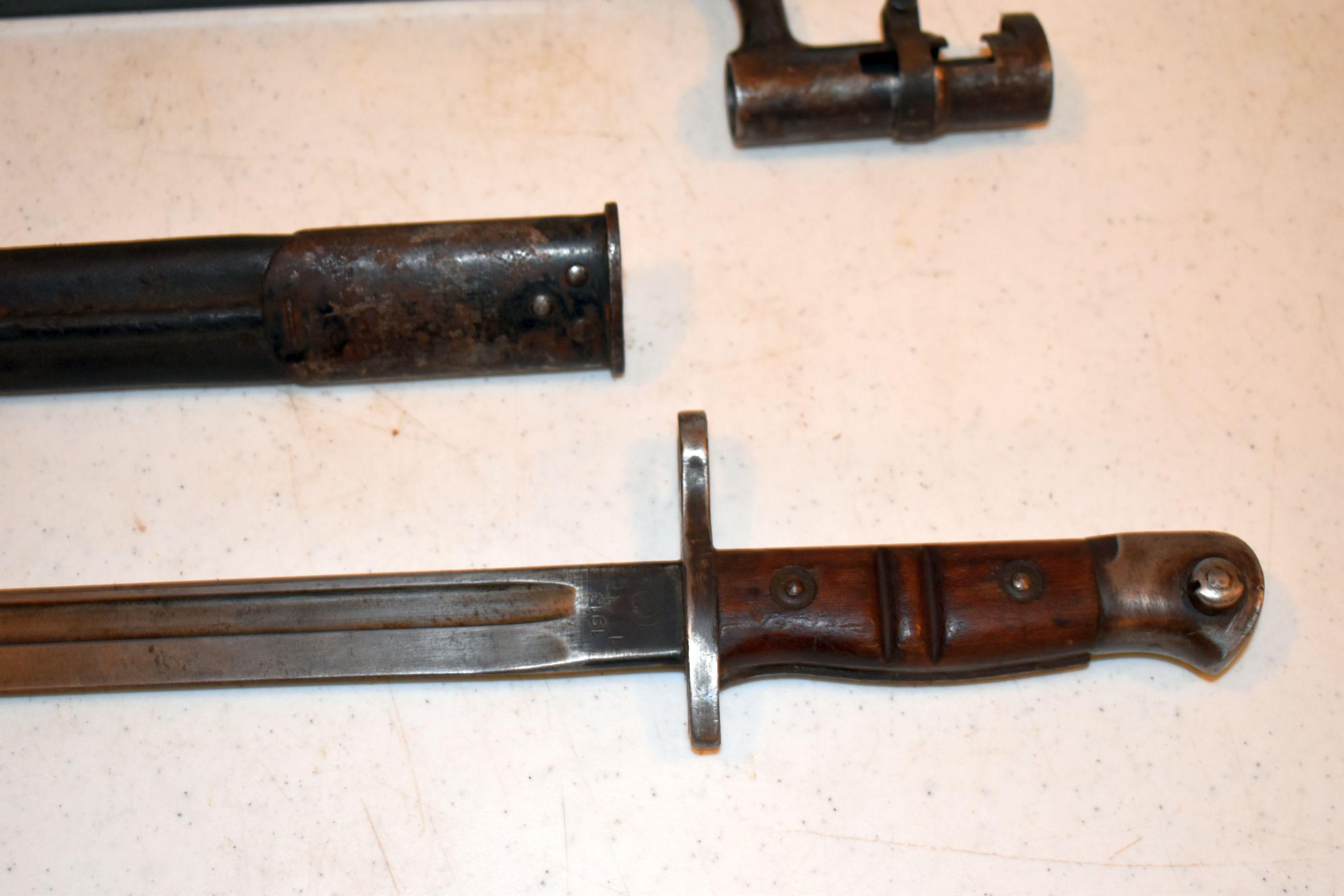 Early US Marked Bayonet With Belt Loop Holder, And World War 1 Era Bayonet Marked 1913 With Sheath