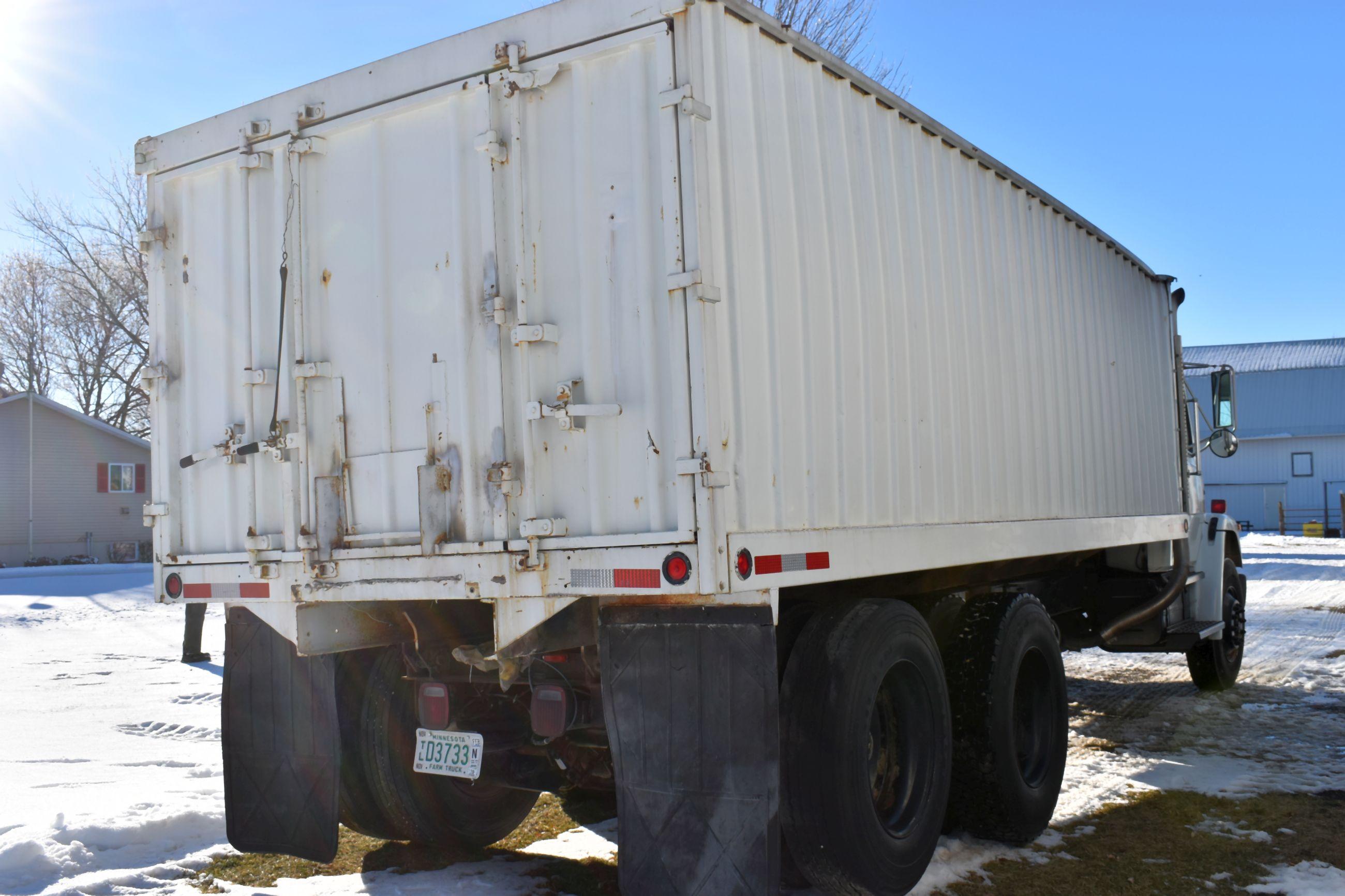 1995 Freightliner FL70 Tandem Axle Grain Truck, Single Axle With Air Lift Tag, 22.5 Rubber, Diesel,