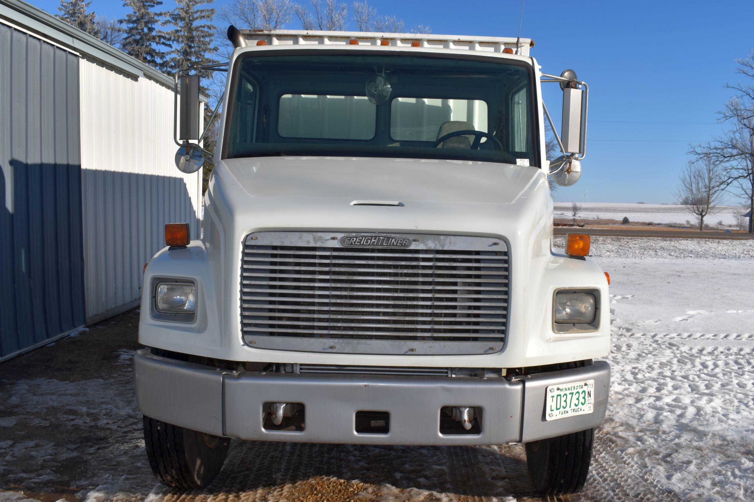 1995 Freightliner FL70 Tandem Axle Grain Truck, Single Axle With Air Lift Tag, 22.5 Rubber, Diesel,