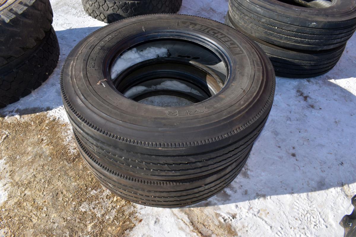 Pair Of Michillen 275/80R22.5 Tires, No Rims