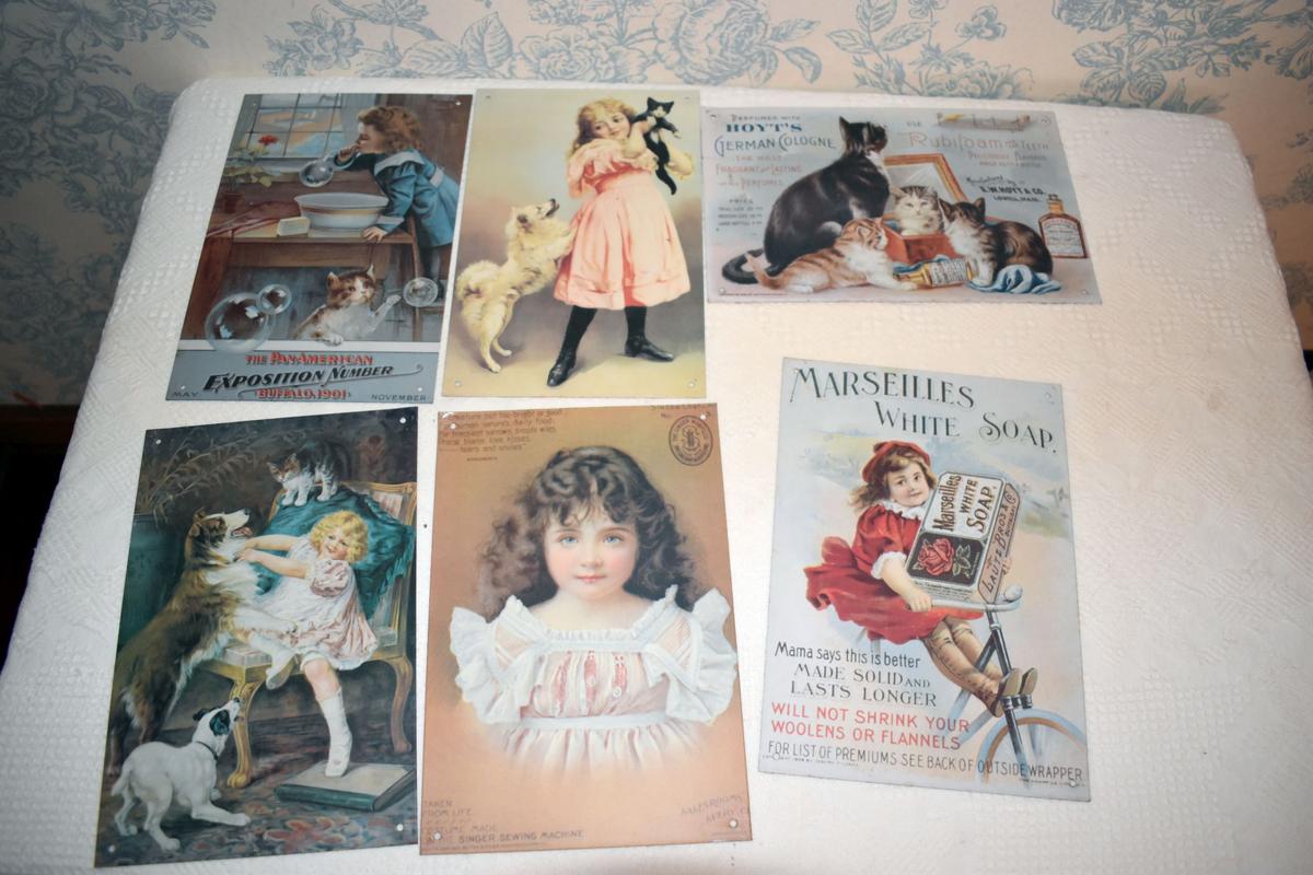 6 New Victorian Tin Signs