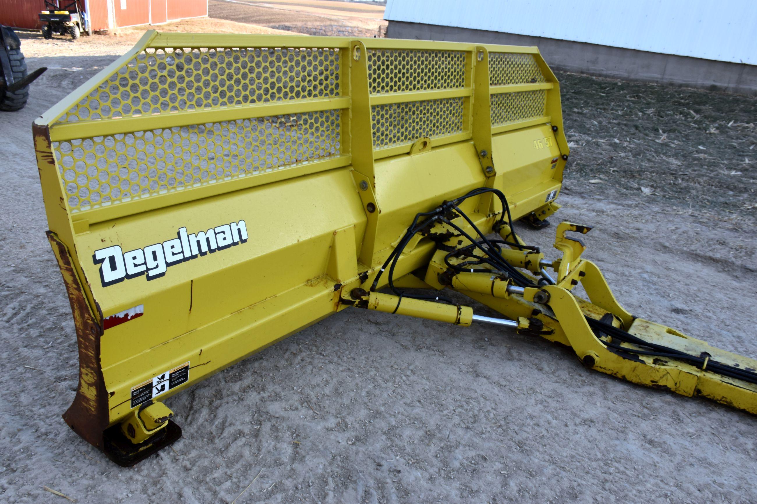 Degelman 46/5700 Bulldozer Blade (Silage Blade), Belly Mount, 14’, Hydraulic Angle, Good Cutting Edg