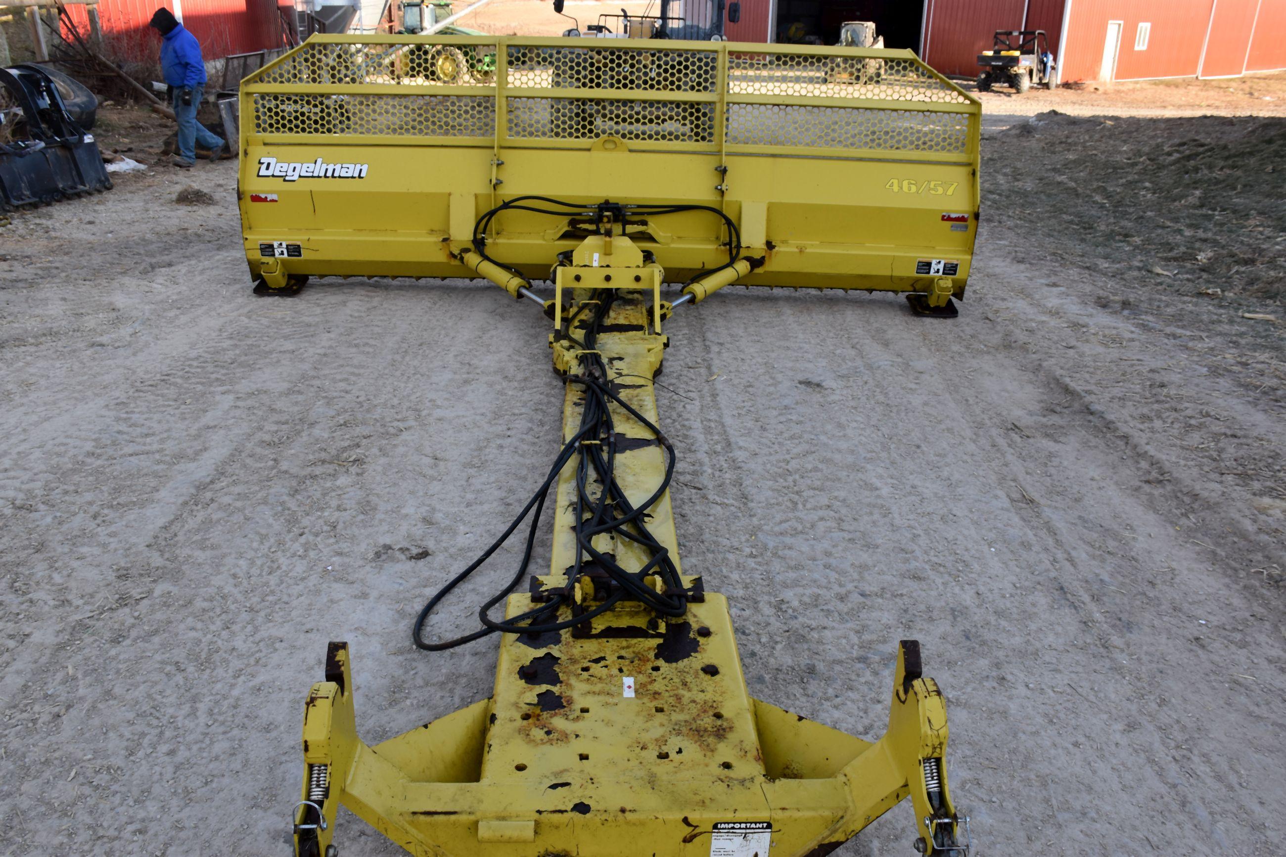 Degelman 46/5700 Bulldozer Blade (Silage Blade), Belly Mount, 14’, Hydraulic Angle, Good Cutting Edg