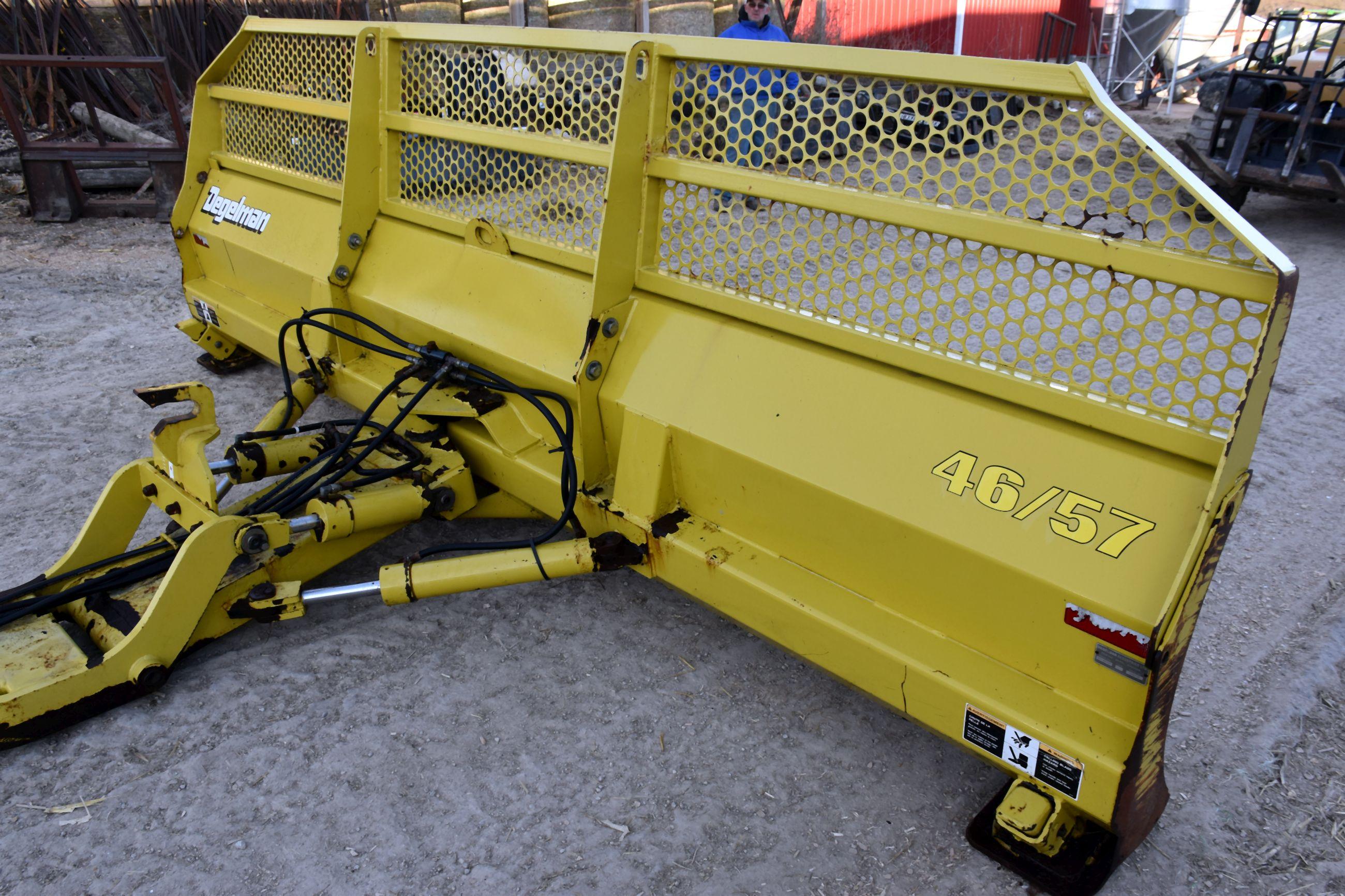 Degelman 46/5700 Bulldozer Blade (Silage Blade), Belly Mount, 14’, Hydraulic Angle, Good Cutting Edg