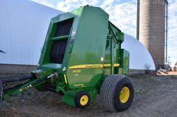 2010 John Deere 468 Mega Wide Plus Round Baler, 1000 PTO, Net Wrap, Cover Edge, Monitor, 4’ x 6’ Bal