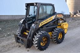 2012 New Holland L-220 Diesel Skid Loader, Full Cab, Heat, Rear Weights, Auxiliary Hydraulic, New Ti