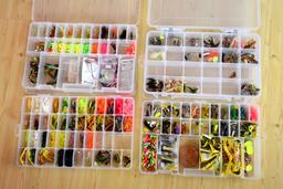 Assortment of Wax Worms, Jigs, Floats and Floating Jigs- 4 boxes