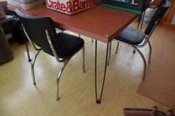 Square Table With Metal Legs and 4 Vinyl Covered Chairs