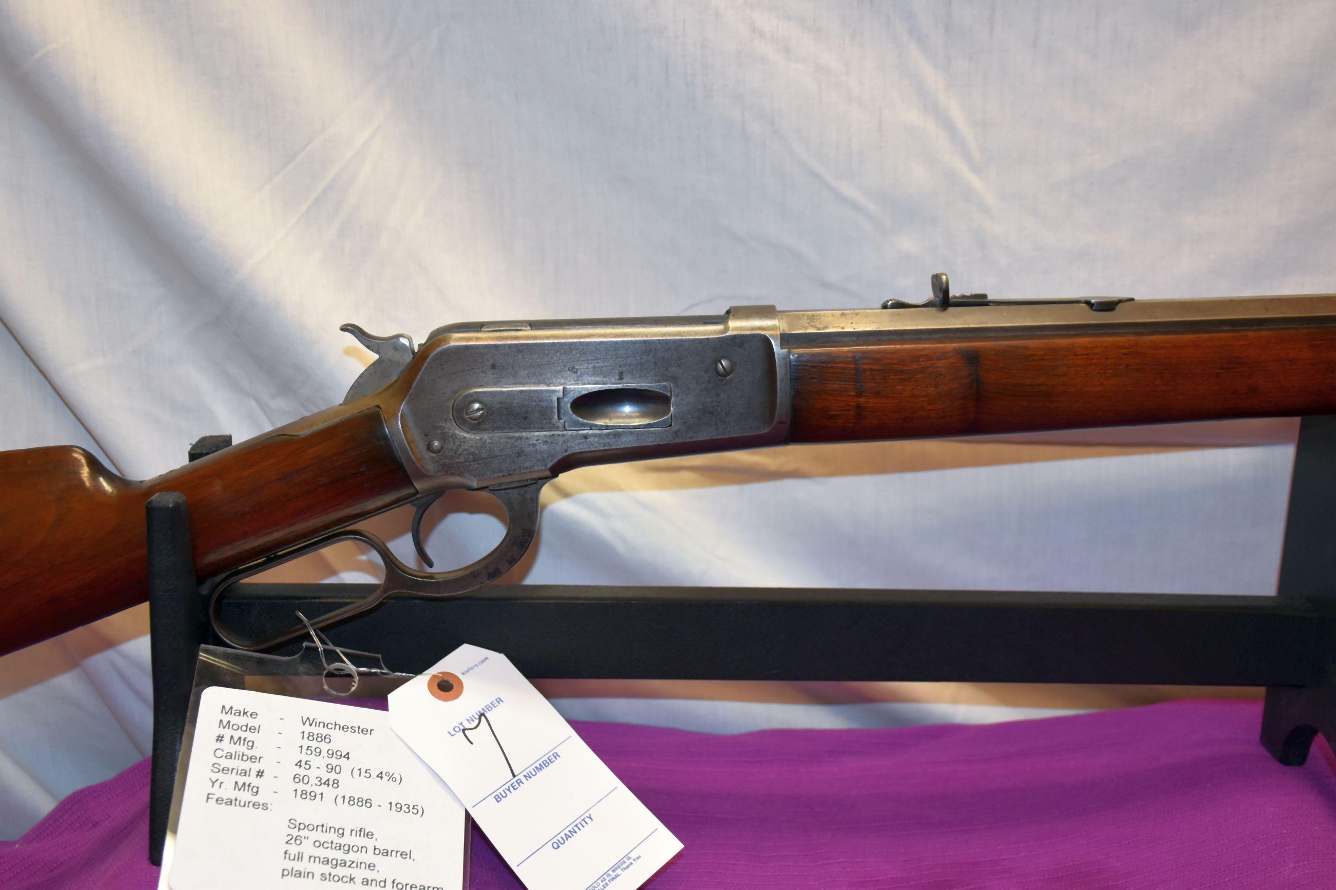 Winchester 1886 45-90 Cal., SN:60348, 26'' Octagon Barrel, Full Magazine, Year Manufactured 1891, Le