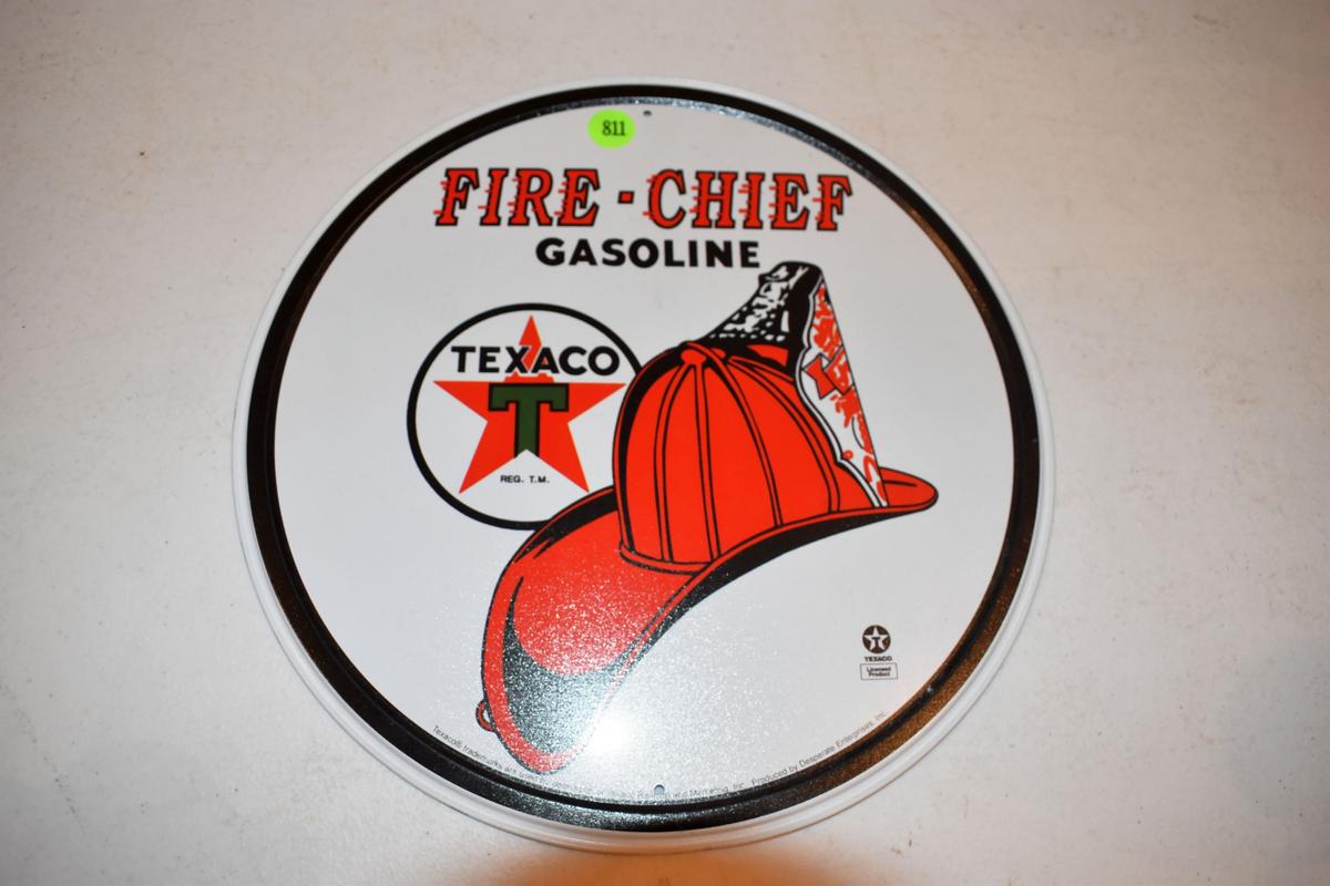 Tin Texaco Fire Chief Gasoline Sign, 12''